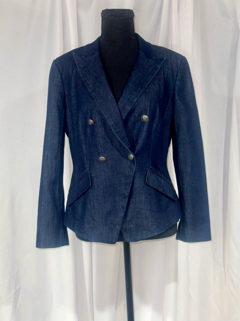 Chelsea28 Navy Double-Breasted Denim Blazer